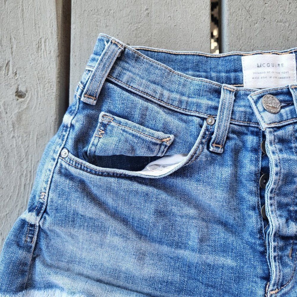 Mcguire Cutoff Shorts Distressed Button Fly Denim Medium Wash Blue Size 25 - Picture 3 of 6